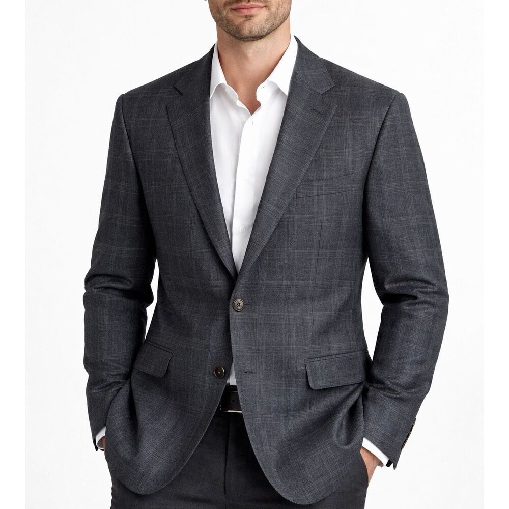 Lauren Ralph Lauren Men’s Blazer Jacket Two Buttons Wool Checked Gray Blue 44 Re